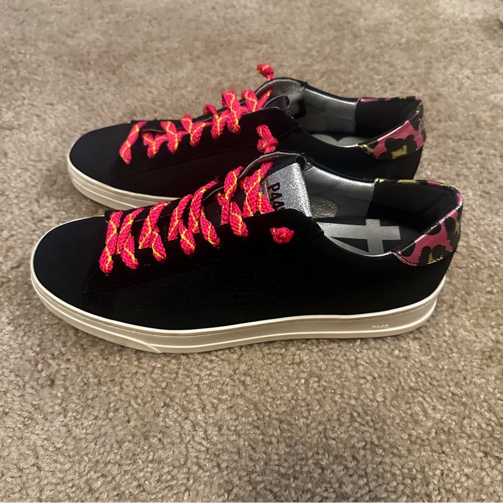 P448 Womens Jack Low Top Sneaker in Black/Leo Pink Glitter Shoes EU 42 US 10.5 - Picture 3 of 11